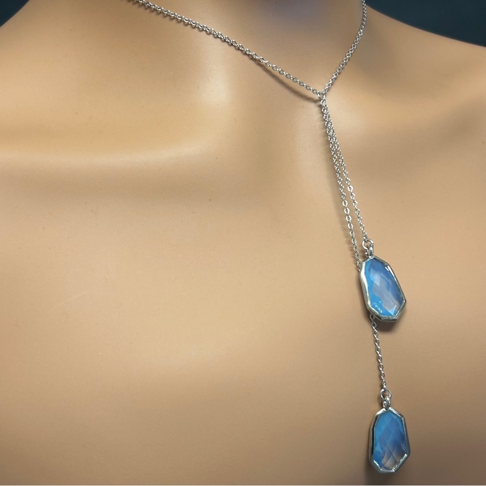 SOLD - NWT Vince Camuto Silver & Caribbean Blue Stone Lariat Necklace - Picture 5 of 7